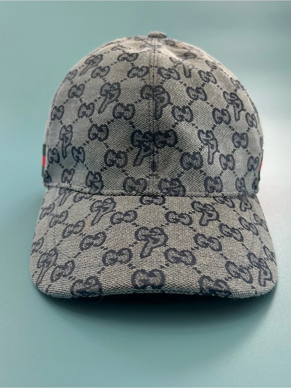 Gucci Grey Monogram Baseball Cap with Navy Logo